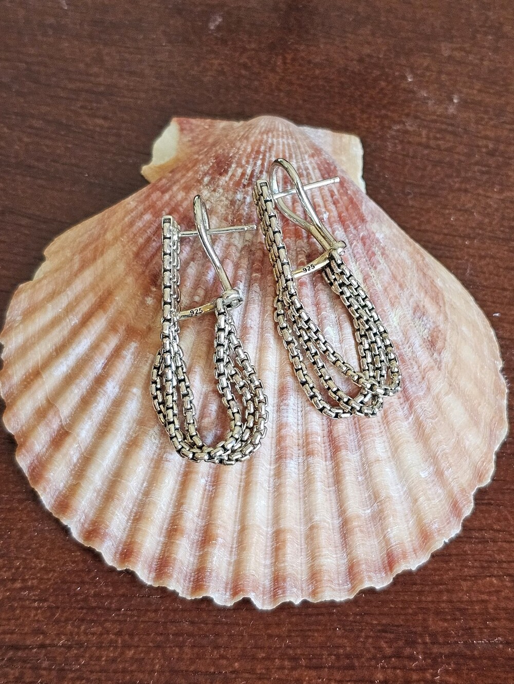 JAI by John Hardy 925 Silver Earrings Triple Box Chain Design - Picture 7 of 13